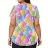 Women's Fashion V-neck Short Sleeve Workwear With Pockets Printed Tops