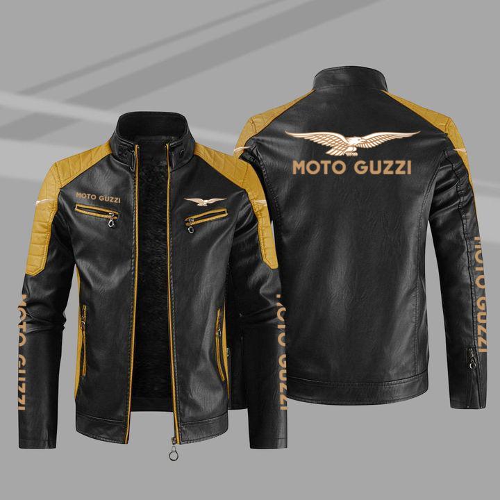 European size men's PU high-end leather jacket printed fleece warm European and American car logo Guz motorcycle jacket