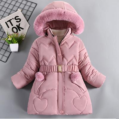 Inverno Novas Meninas Roupas de Algodão Casaco Infantil Espessamento Pelúcia Longo Algodão Roupas Gola de Pele Cintura Com Capuz Jaqueta de Algodão