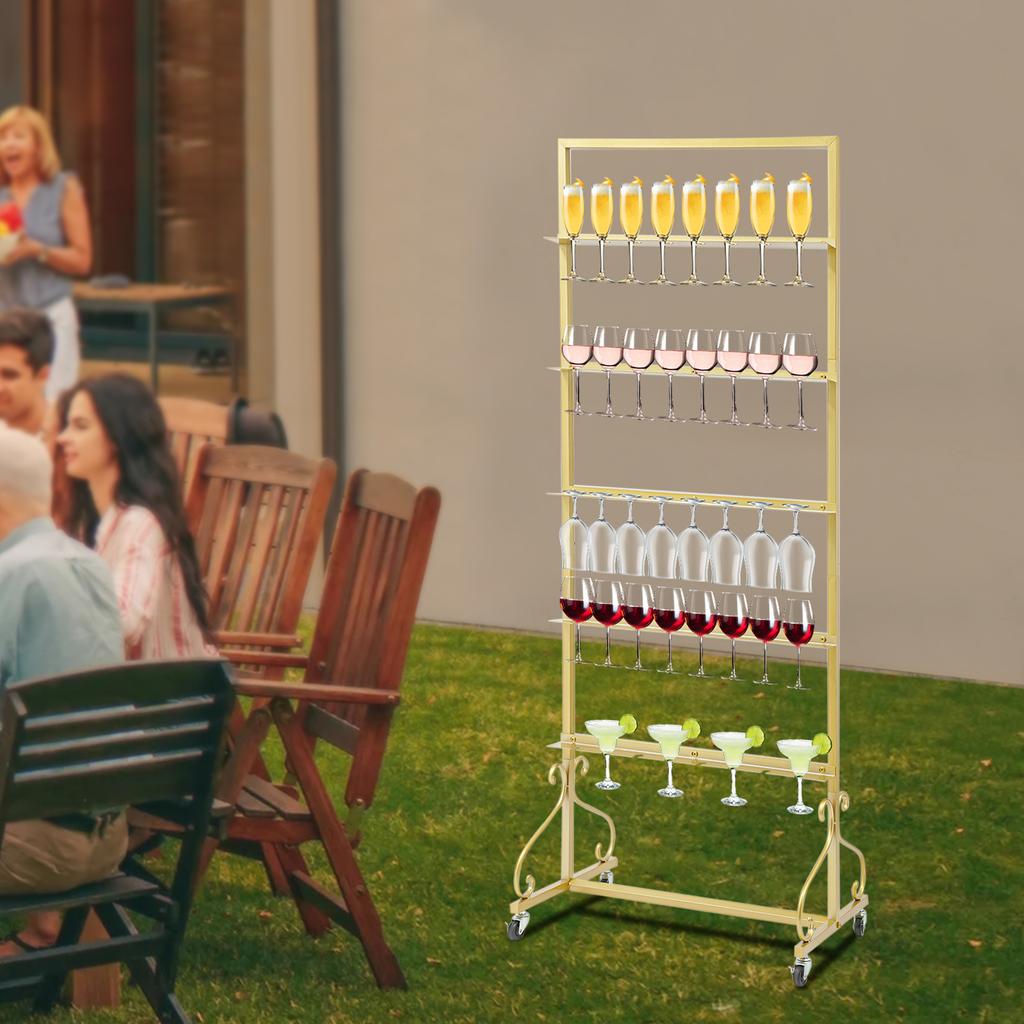 5 Tiers Iron Champagne Display Stand,Gold Champagne Rack Shelf Floor Mount 66*42*167cm for Weddings,Graduation