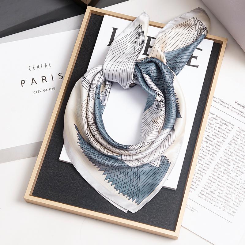 100% Natural Silk Square Scarf Women Casual Neckerchief Silk Headscarf Chinese Silk Foulard Femme Print Geometric Bandana65x65cm