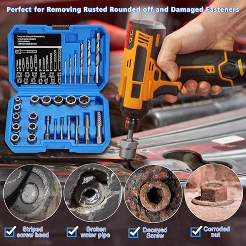 Broken Bolt Extractor Bolts Drill Bit Tool Easy Out Stripped Lug Nut Remover Drill Bit Set For Rusted Damaged Rounded-Off Screws