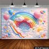 2D Rainbow Cloud Castle Tapestry, Colorful Balloon Kids Room Background