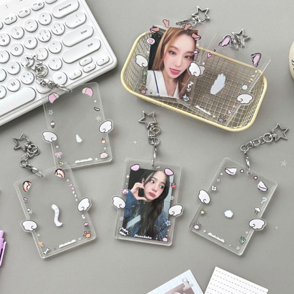 Animals Ears Korean Photocard Holder with Keychain Idol Card Display Protector Student Friends