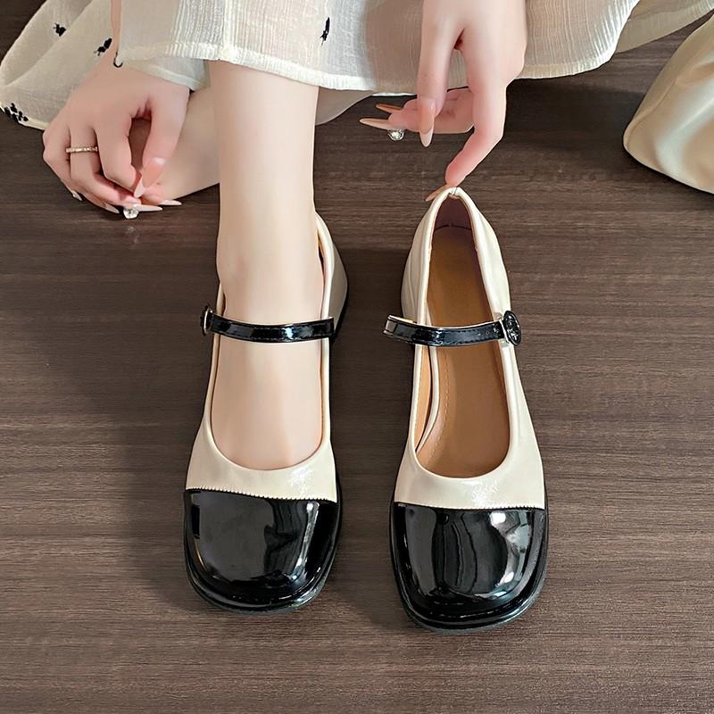 

Повседневные туфли на каблуке с мелким вырезом, туфли лолиты, сандалии, женские туфли на шнуровке, слипоны 2024, с круглым носком, удобные Мэри Джейн, африканское золото, слипоны 35 бежевый