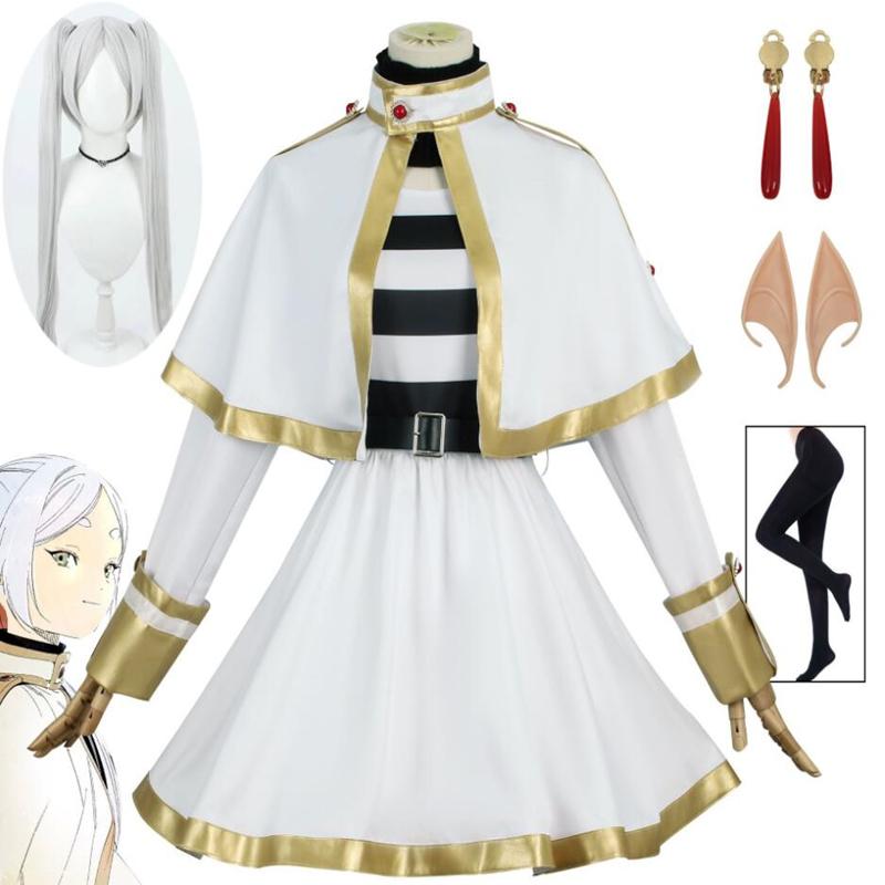 Frieren Cosplay Costume Beyond Journey's End Wig Shoes Anime Figures Magician Dress Elf Ear Halloween Party Charistmas for Women