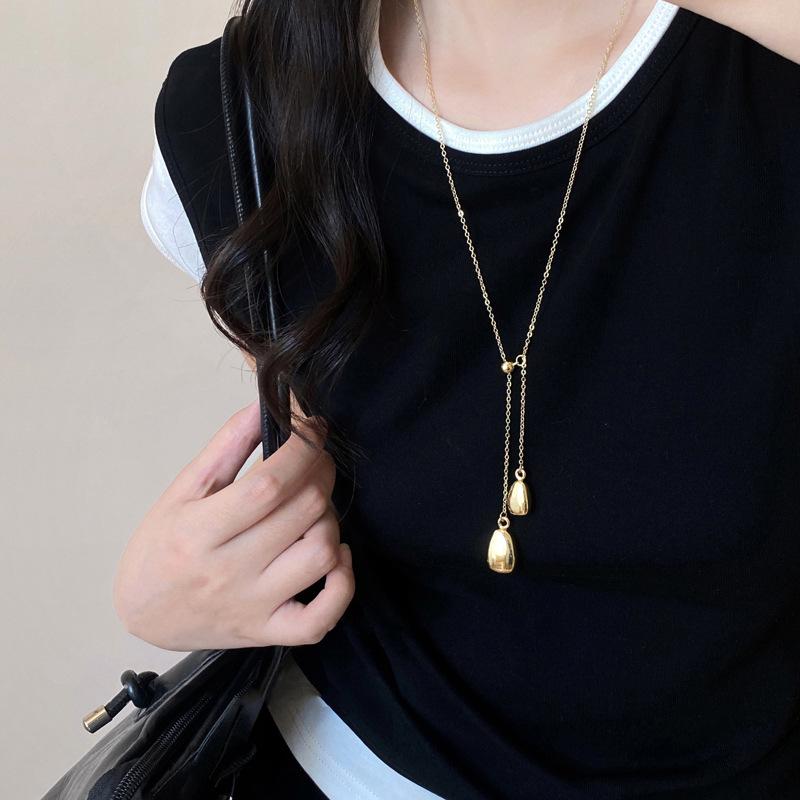 Simple Water Droplet Pendant Necklace for Women Fashion Irregular Metal Smooth Long Y-Shaped Necklace Sweater Chain Jewelry