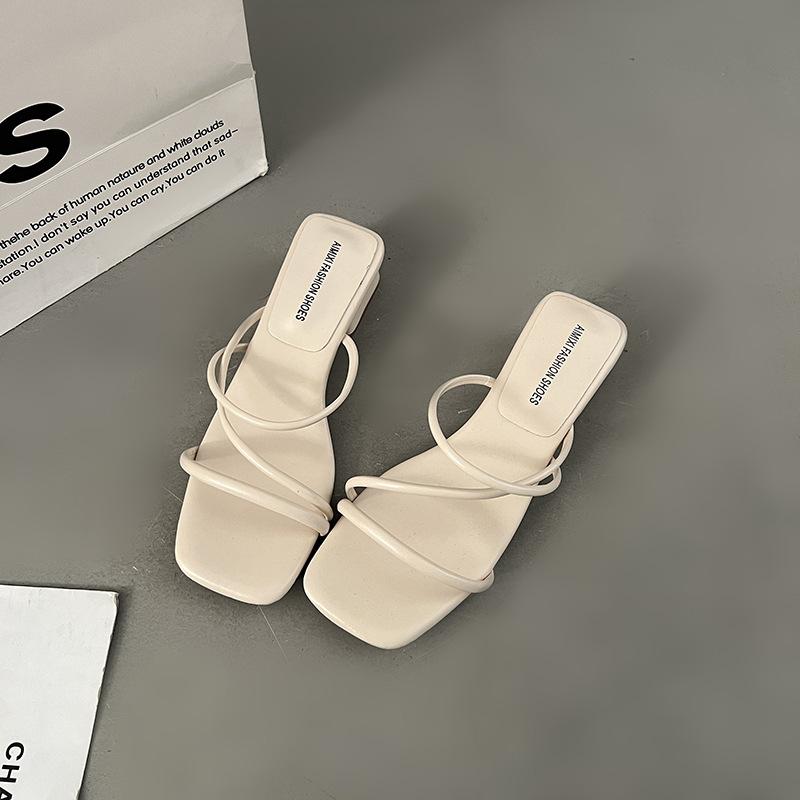 High-heeled Cool Slippers, Wearing Fairy Style Slippers, 2025 New Summer with Skirt, Thin Strap Thick-heeled French Slippers