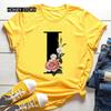 Women's Summer Short Sleeve T-Shirts Fashionable Casual Round Neck 26 English Letters Flower & Name Letter Printed Cotton T-shirts