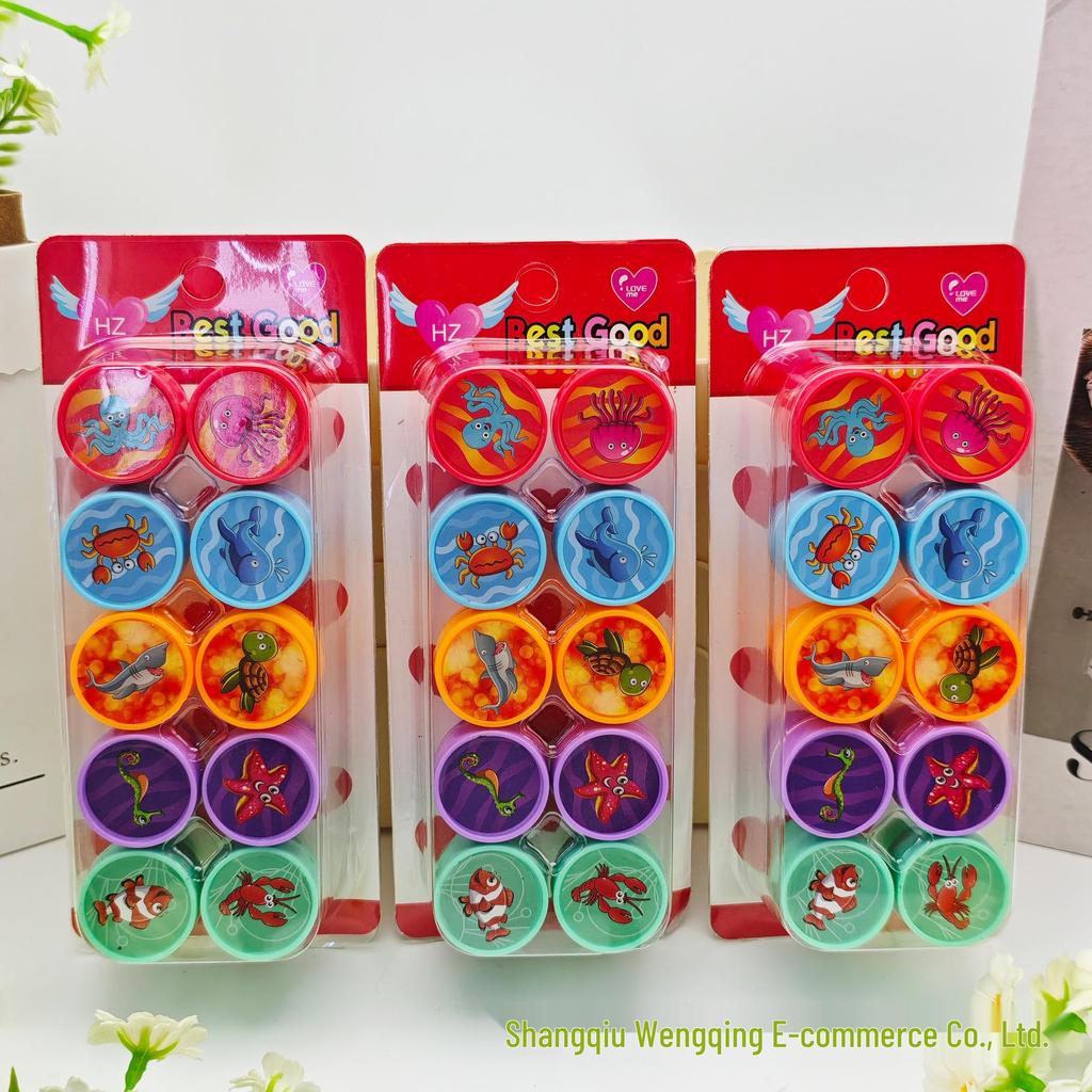 Ocean Animals 10-Piece Kids' Washable Stamp Set - Cute, Multiple Patterns for Kindergarten Stamping