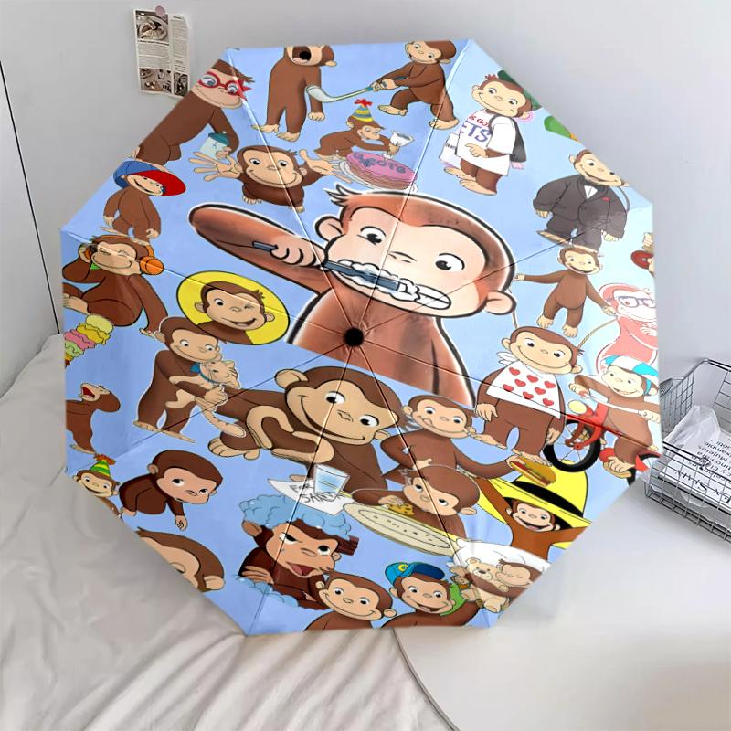 

1 PC Automatic Folding Umbrella - Curious George Pattern, Portable & Foldable Design with 8 Ribs, Christmas Birthday Gifts