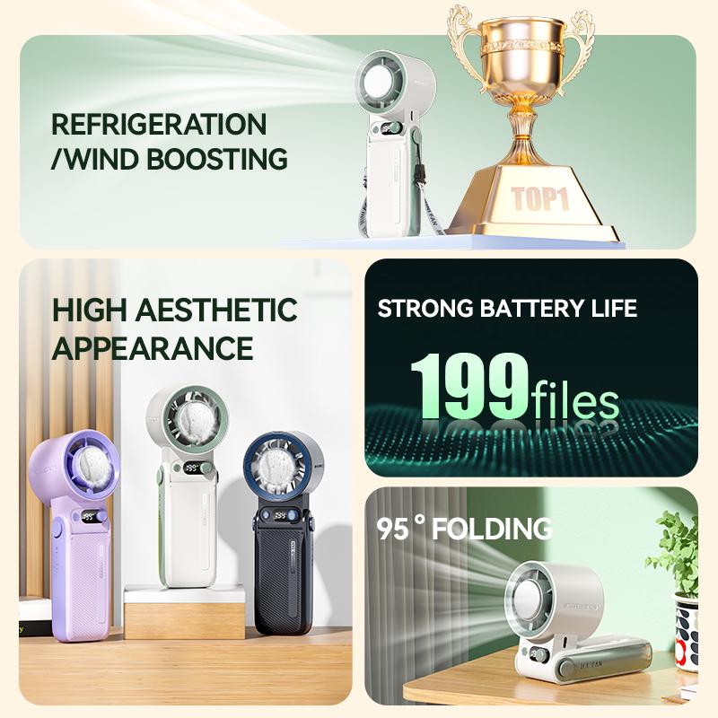 New JF168 ice pack high-speed fan with 199 speed regulation, long endurance, high wind power, handheld folding mini fan