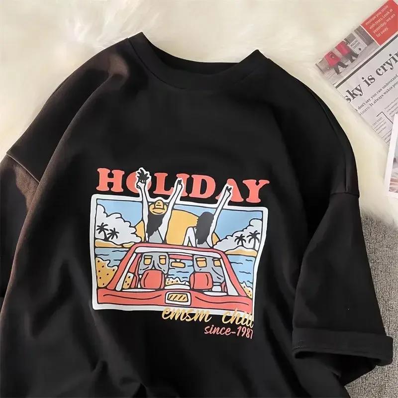 New Style Women Short Sleeve T-shirt Summer Korean Trendy Simple Half Sleeve Top Hong Kong Style Loose Fit Trendy Brand T-shirt