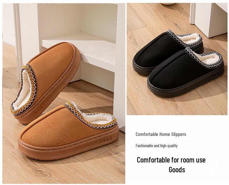 Unisex Suede Lace Warm Cotton Slippers with EVA Sole for Indoor/Outdoor Use