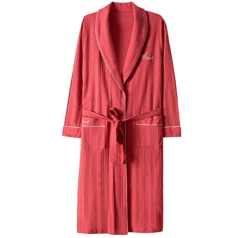 Nightgown Women'S Spring And Autumn Pure Cotton Long-Sleeved Spring And Summer Long Bathrobe Pajamas Cotton Bathrobe Dressing Gown