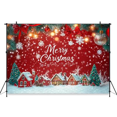 Mocsicka Merry Christmas Photography Background House Tree Snowflake Decorations Child Kids Adult Photo Backdrop Festival Banner