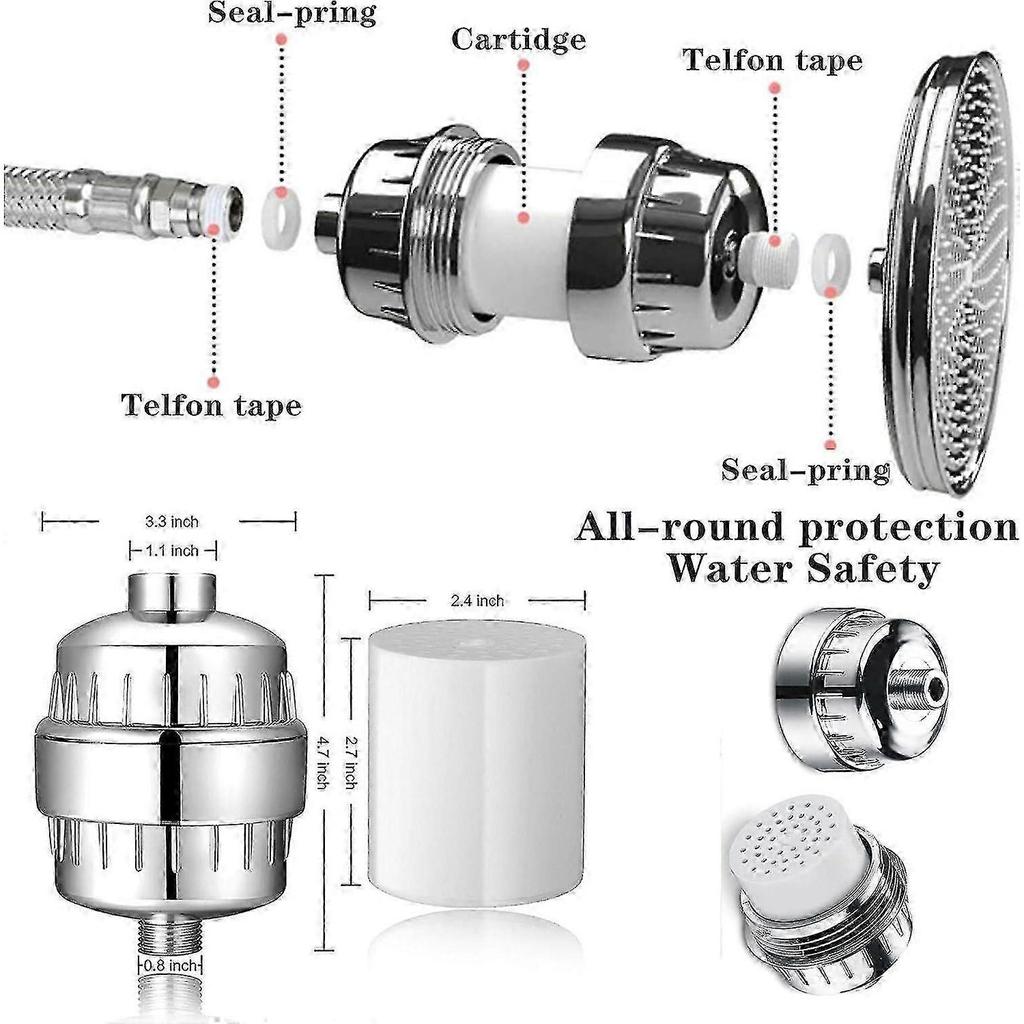 Shower Filter, 10 Stage Universal Shower Filter, Anti Chlorine, Multi Stage Purifier with New Dechlorination Cartridge Remove Chlorine, Heavy Metal a