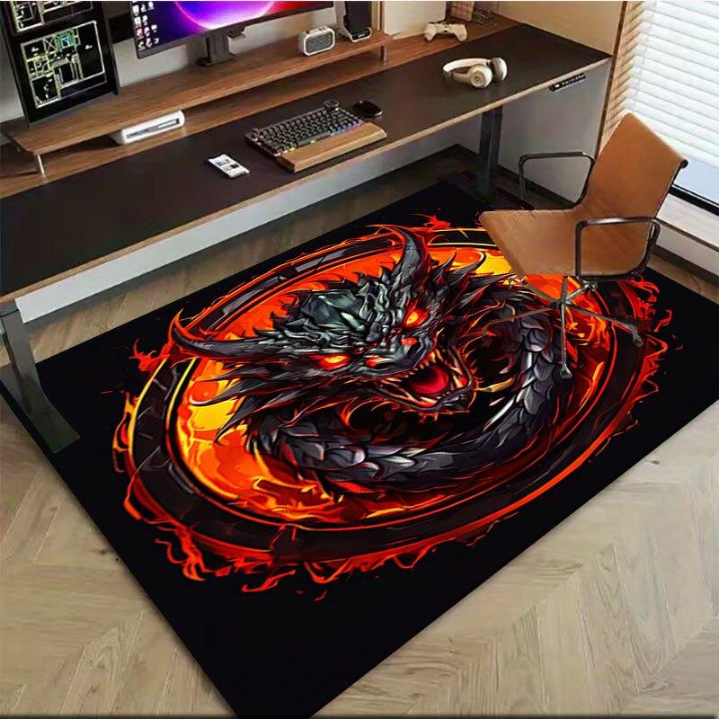 "Fiery Dragon Logo Art Print - Fantasy Beast Design"Office Mat Perfect for Home Decor Office Desk Chair Rugs Chair Carpet for Office Polyest