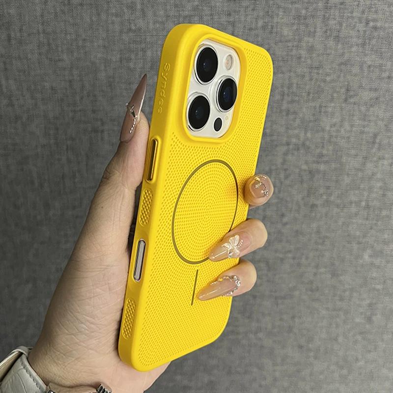 Luxury Mesh Hole Heat Dissipation Case for iPhone16 15 14 Plus 13 12 11 16Pro Max For Magsafe Wireless Charge Hard PC Thin Cover
