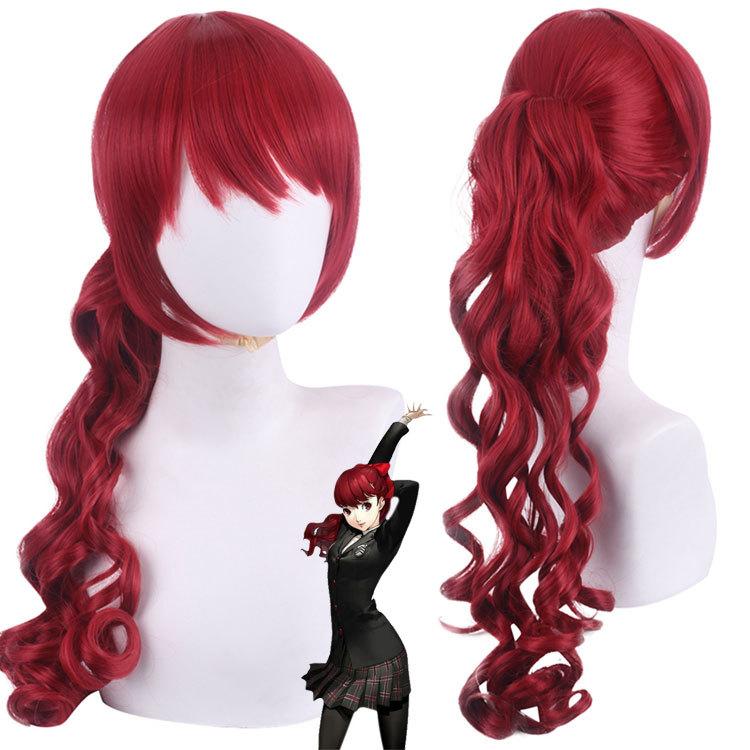 Anime Persona 5 Kasumi Yoshizawa Costume Cosplay Perruques Uniforme Scolaire Robe Cheveux Rouges Halloween Costumes Femmes Costume Noir Carnaval XL