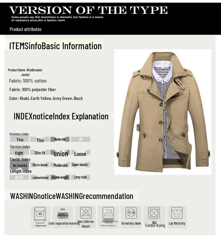 Men’s Autumn Casual Mid-Length Windbreaker Jacket - Trendy Plus Size Outerwear for Business