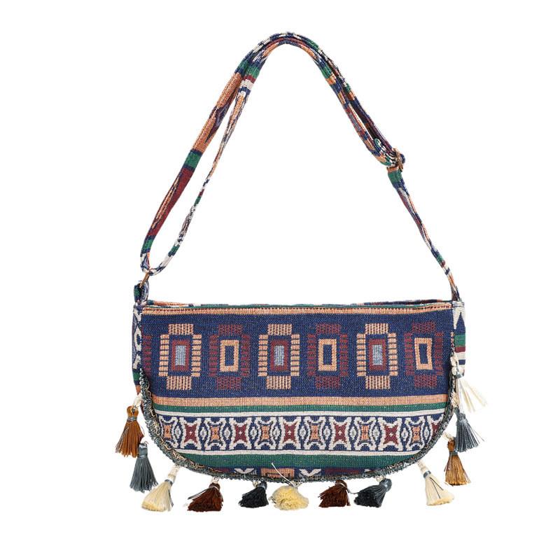 Vintage Ethnic Style Tassel Shoulder Bag With Water Dumpling Shape For Daily Use