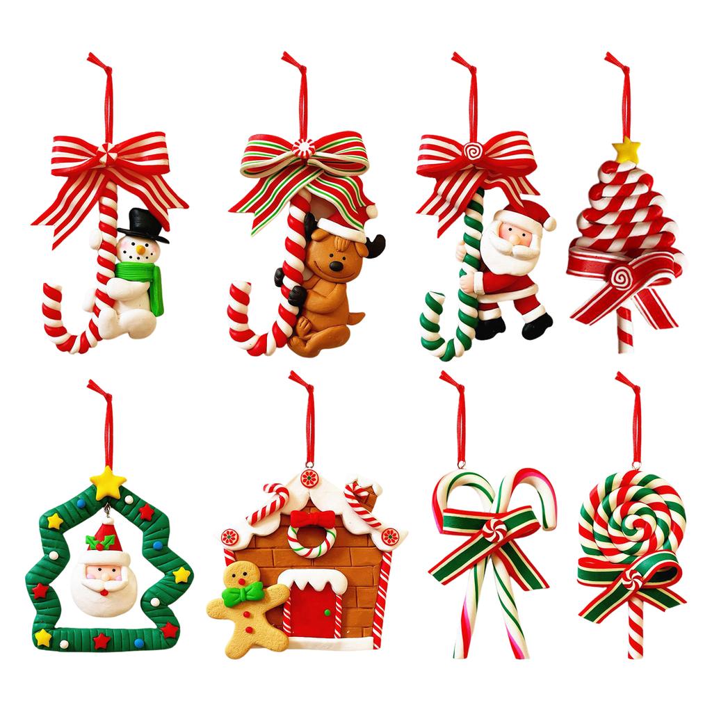 8pcs Christmas Candy Hanging Ornament Soft Clay Decorative Pendant Hanging Candy Decor