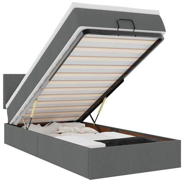 VidaXL Ottoman Bed Frame with Mattress Dark Grey 100x200 Cm Fabric 3312202