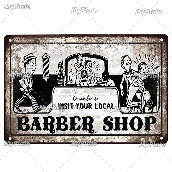 [MyPlate] BARBER BAR Metal Sign Vintage Plaque Tin Sign Plate Wall Decor For Bar Club Man Cave Art Painting Gift