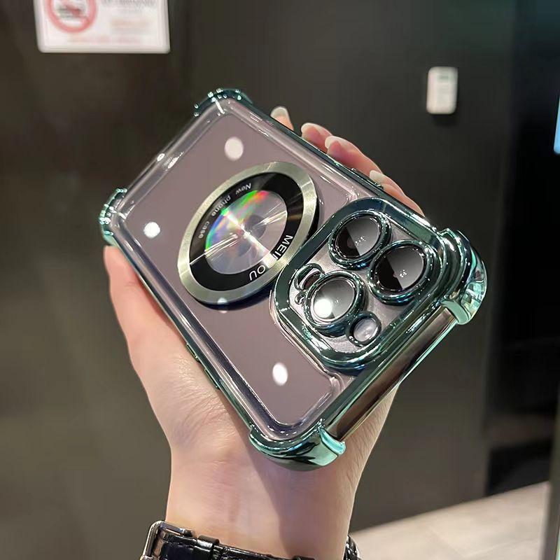 

Четырехугольные подушки безопасности Защита от падений Подходит для iPhone 16 Гальванизированный магнитный чехол для телефона Apple 14 Пленка для объектива 15PROMAX Apple 11Promax