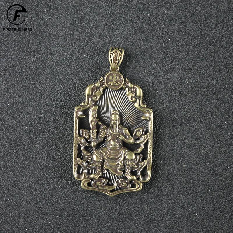Antique Copper Chinese Guan Gong Big Pendant Necklace Copper Buddha Lucky God of Wealth Chinese Letter Blessing Birthday Present