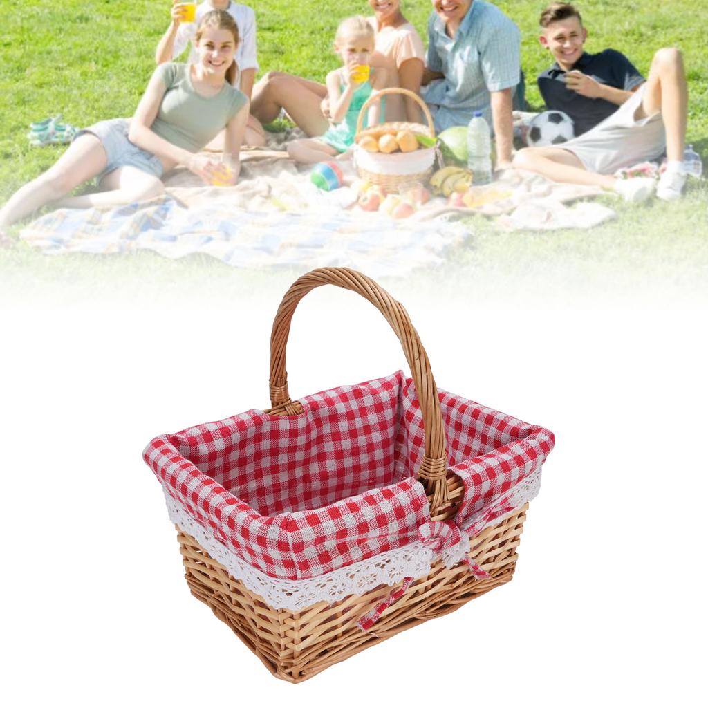 Picnic Basket Detachable Lining Vintage Spacious Capacity Hand Woven Basket for Camping Vegetable Picking