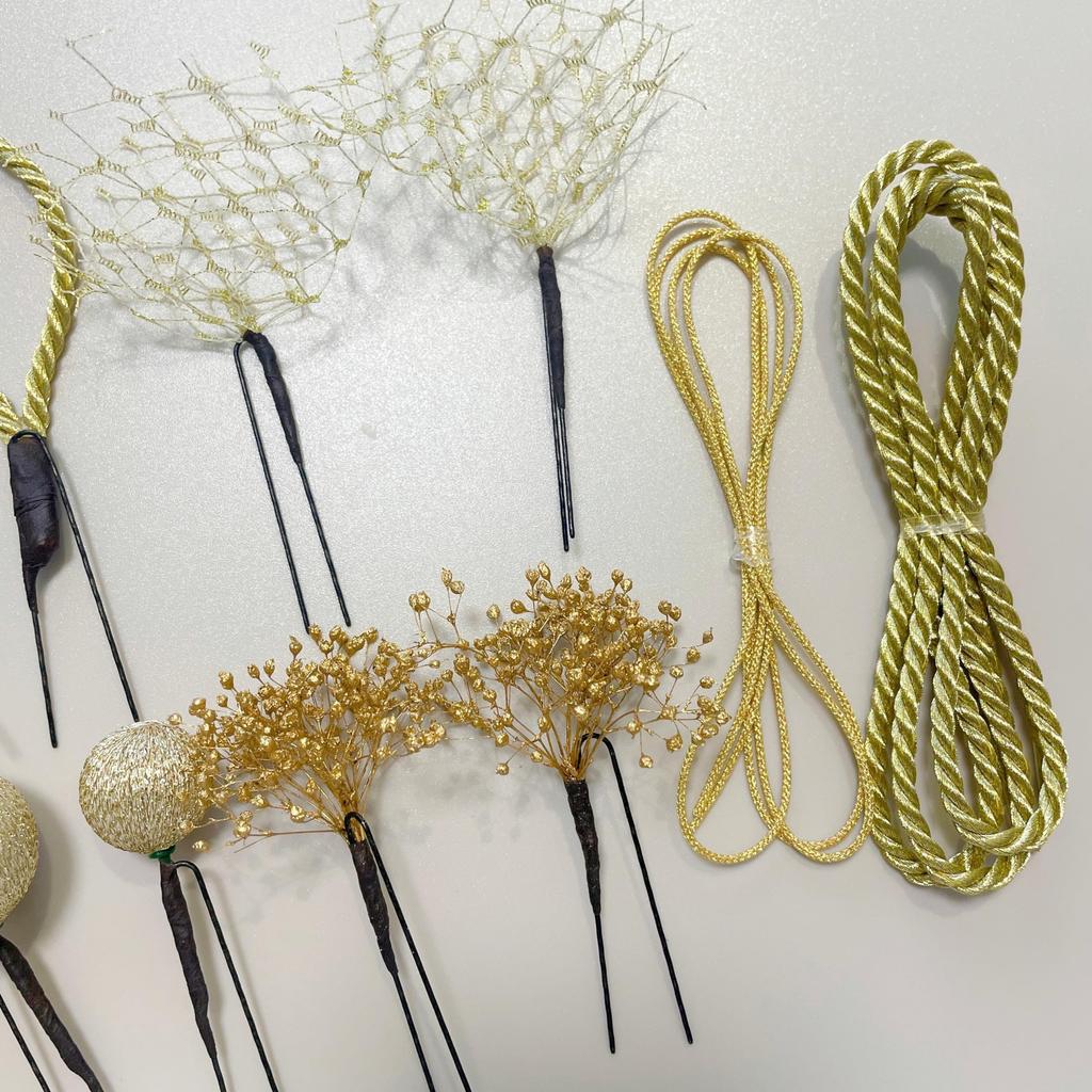 Phalaenopsis Hair Dried Ball Gold Gold Japanese Graduation Wedding Hakama Ornament, Coming-of-age Ceremony, Flower, Kanzashi, Mizuhiki, String, Leaf,