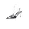 Women's Silver Patent Leather Rhinestone Slingback Pumps,Pointed Toe Stiletto High Heel Sandals