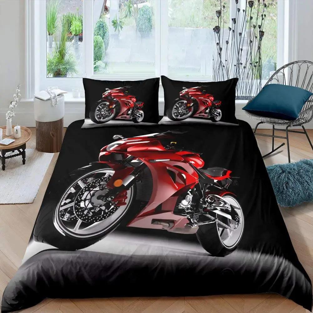 3D Motorcycle Bedding Set Queen Bedding Duvet Cover Set Bedding Set Bed Cover Queen Bedroom Bed Cover Set Bed Set