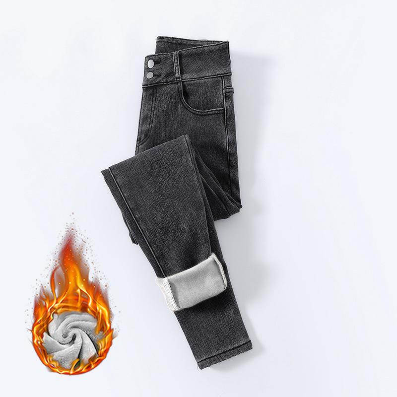 

Women s High-Waist Velvet Stretchy Jeans: Double Button, Slim Fit, Thickened for Warmth, Pencil Style Leg, Winter Fashion 27