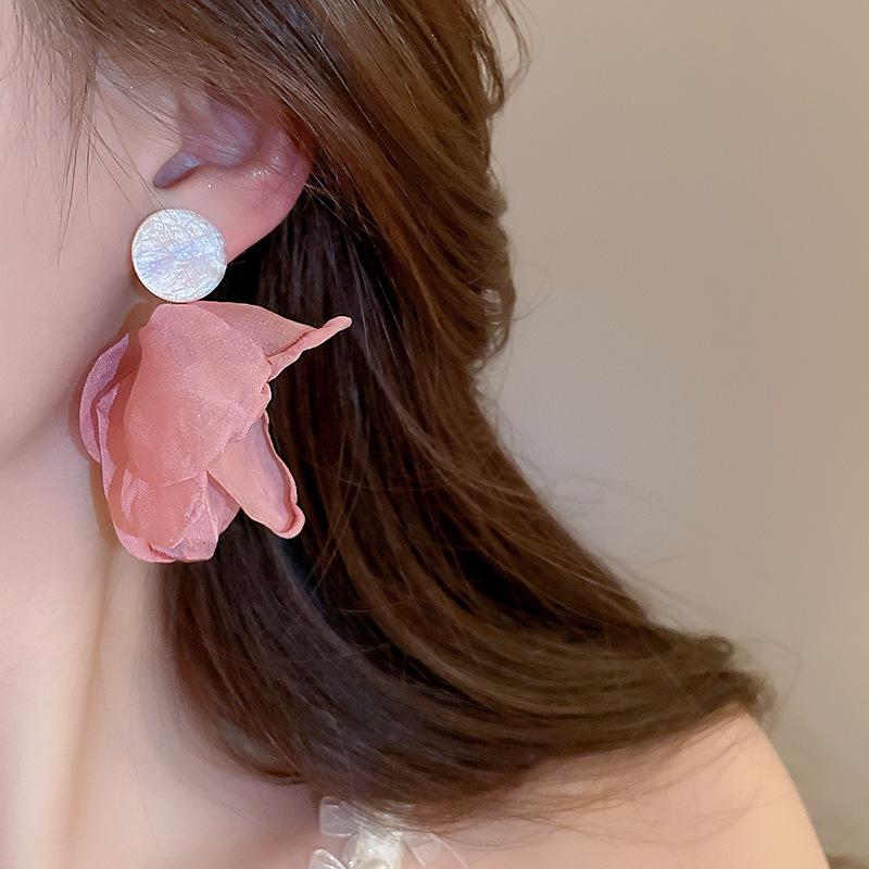 Super fairy pink flower love fringed earrings versatile temperament earrings light luxury earrings women