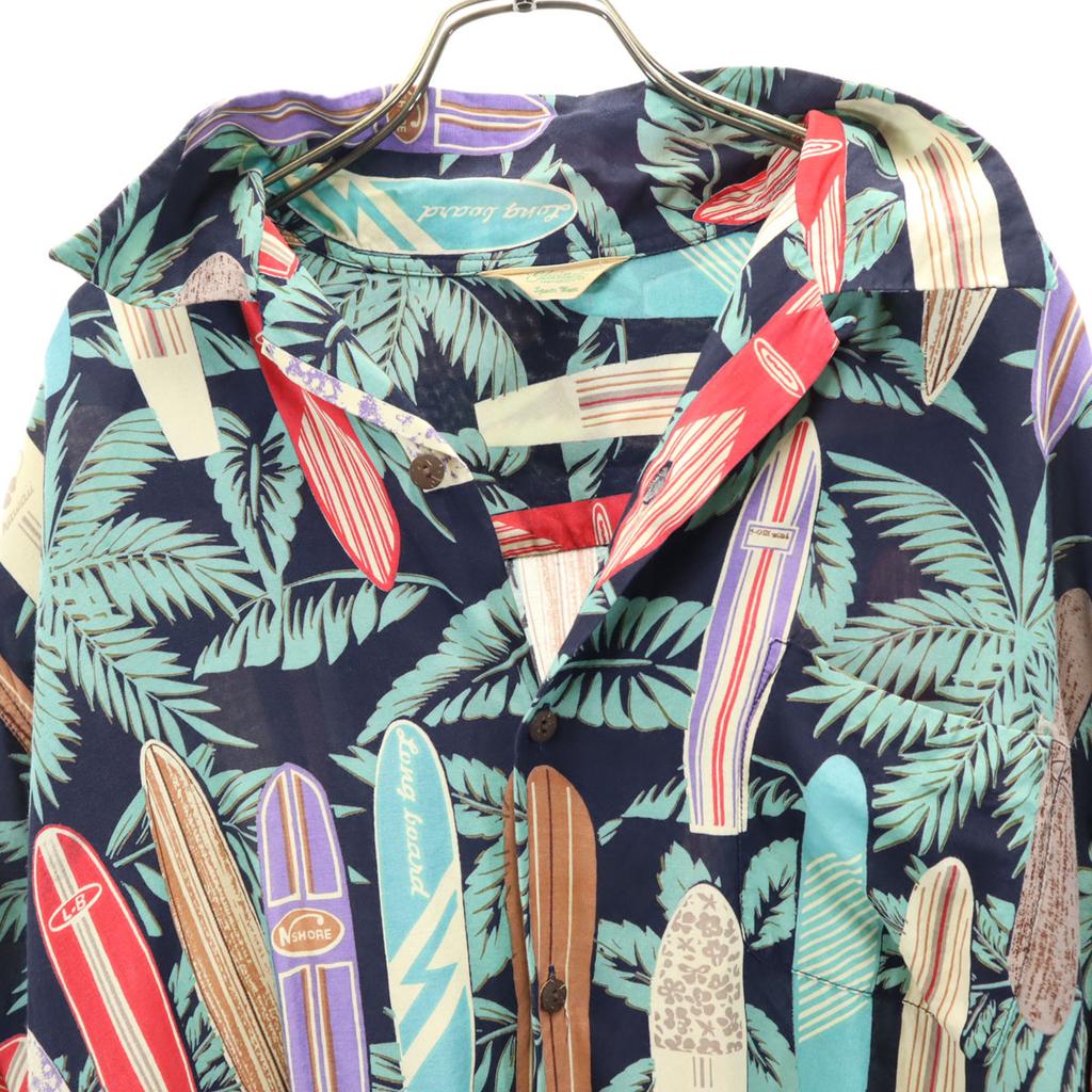 EDWIN Surfboard Pattern Short Sleeve Aloha Shirt XL Navy Open Collar Men's Used