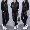 Spring/Summer Large Size Loose Hooded Printed Casual Sportswear Set for Women (Korean Version) Two-Piece Set