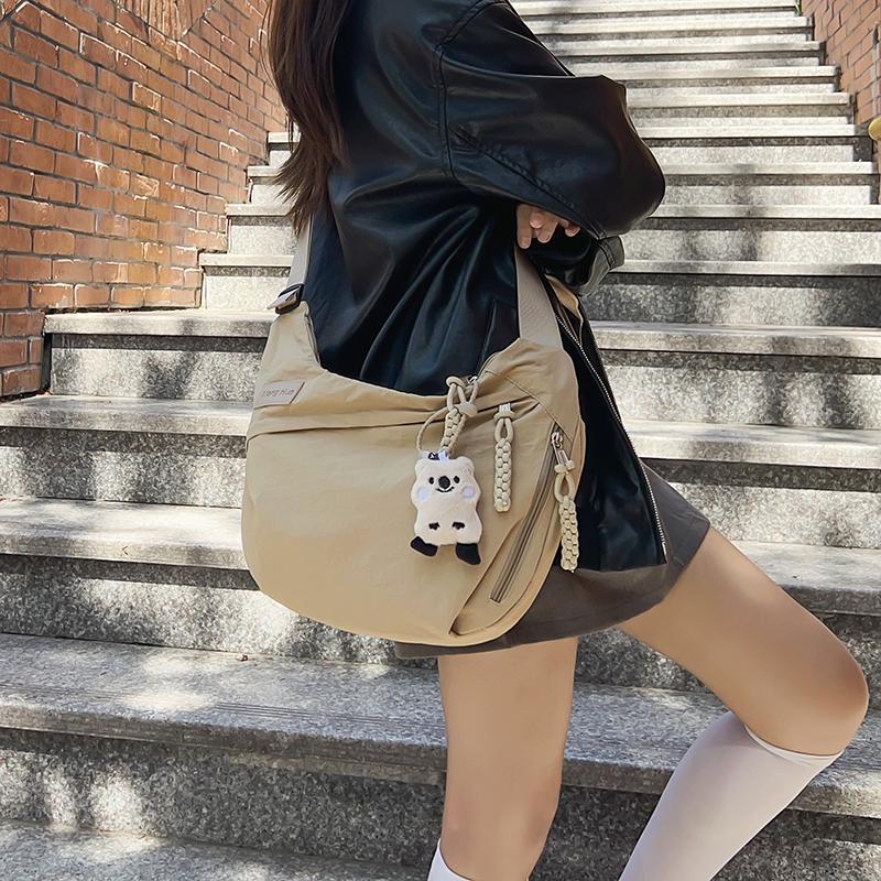 Нейлоновая сумка женская однотонная сумка через плечо большая вместительная сумка через — фото 4