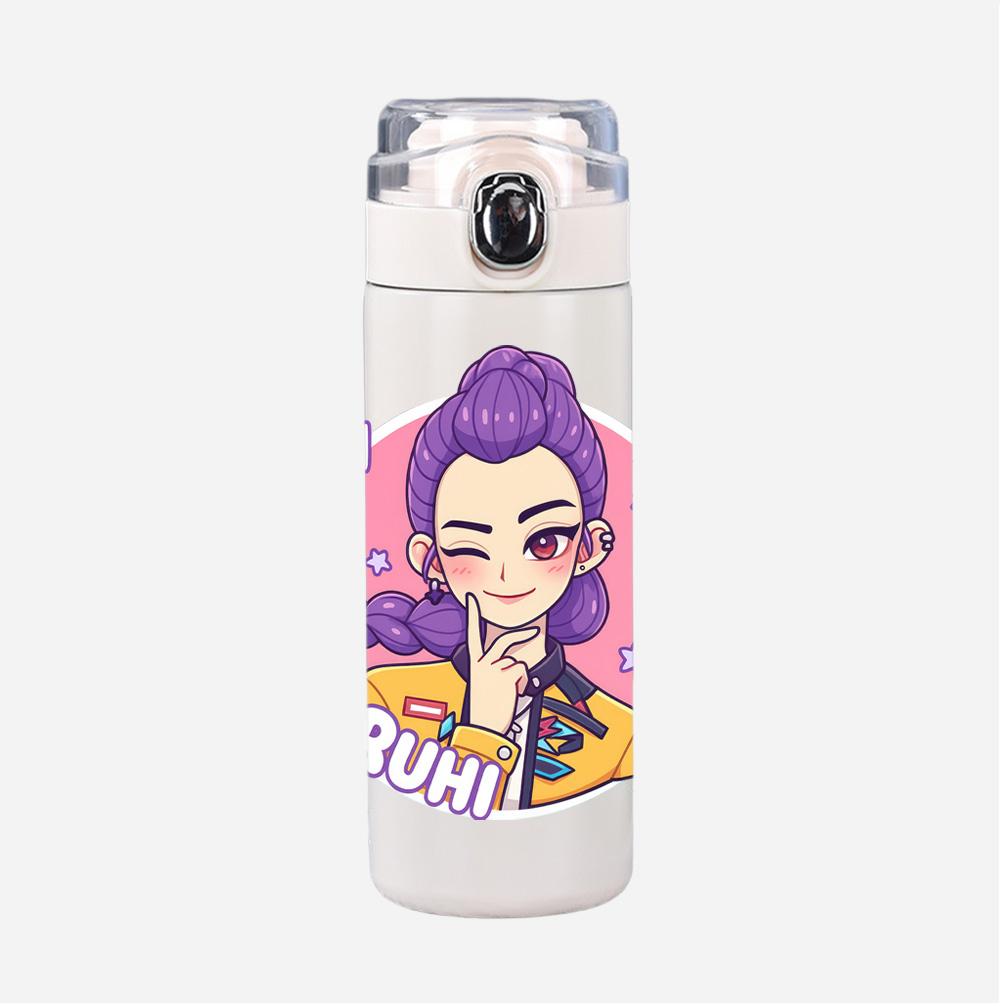 Anime K-Pop Demon Hunters Printed Thermos Cup Portable Stainless Steel 400Ml Water Bottle Leak Proof Camping Water Cup Kid Gift