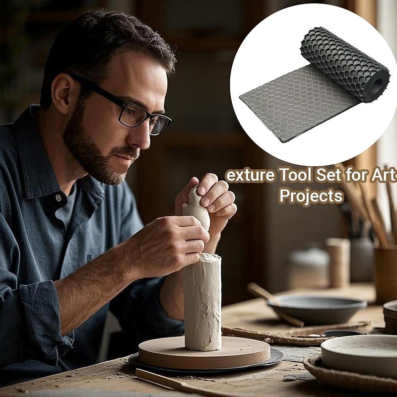 Váleček na hliněné dlaždice, 3D tištěné válečky s texturou hlíny, válečky s voštinovým vzorem, terénní textura, válečky na těsto, válečky, hrnčířské nářadí, kutilství