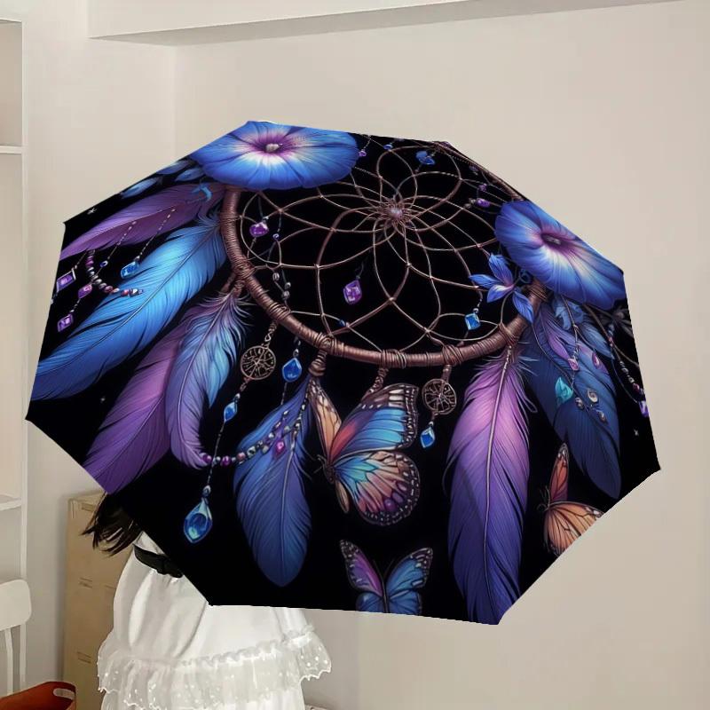 1pc Dreamcatcher with Feathers and Flowers Umbrella with Plastic Handle,Suitable for All Seasons Home Travel Outdoor UmbrellaDD1569