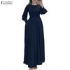 ZANZEA Women Casual Round Neck Solid Color Long Sleeve Loose Dress