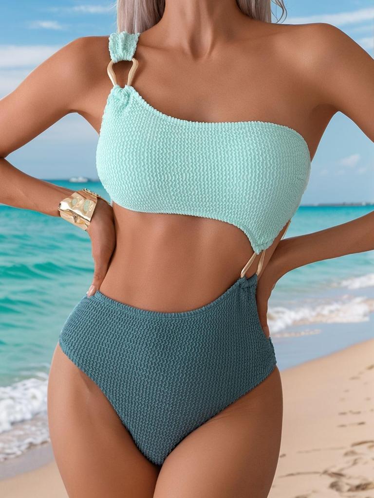 Color-matching Hollow-out One Shoulder Sexy Swimsuit Bikini