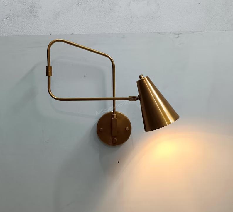 Stilnovo Style Brass Swing Arm Wall Sconce: Mid-Century Modern Reading Light
