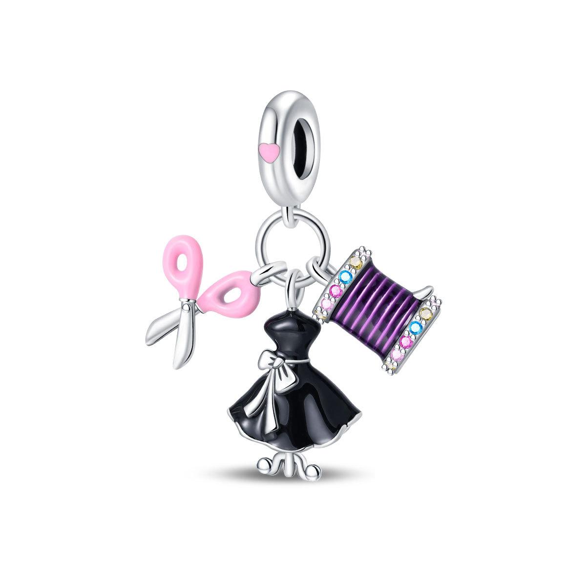 

925 Silver Life Alarm Clock Clothing Sewing Machine Charm Beads DIY Jewelry Accessories Bracelet 2026