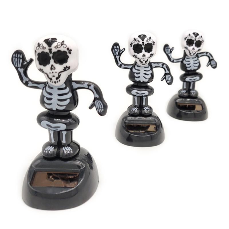 3x Bobbleheads Ornaments 3x Skeleton Dashboard Desk Home Solar Powered