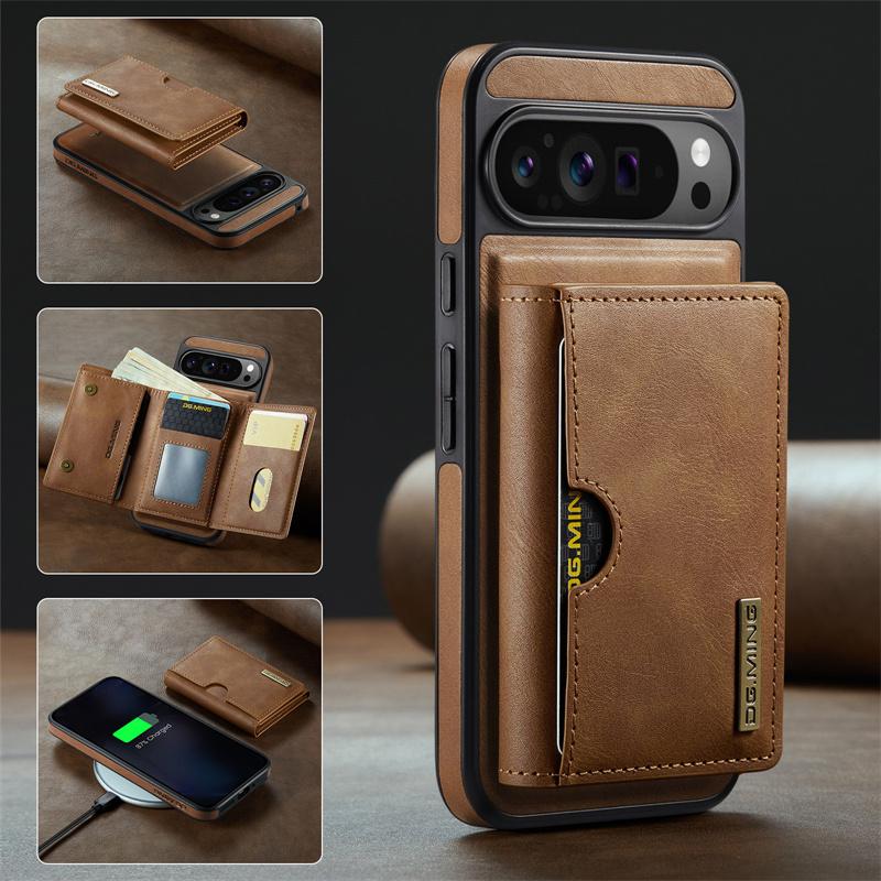 2 in 1 Detachable Magnetic Flip Leather Phone Case for Google Pixel 10 Pro XL Pixel 9 Pro Pixel 8 Pro Vintage Wallet Card Pocket Back Cover Coque
