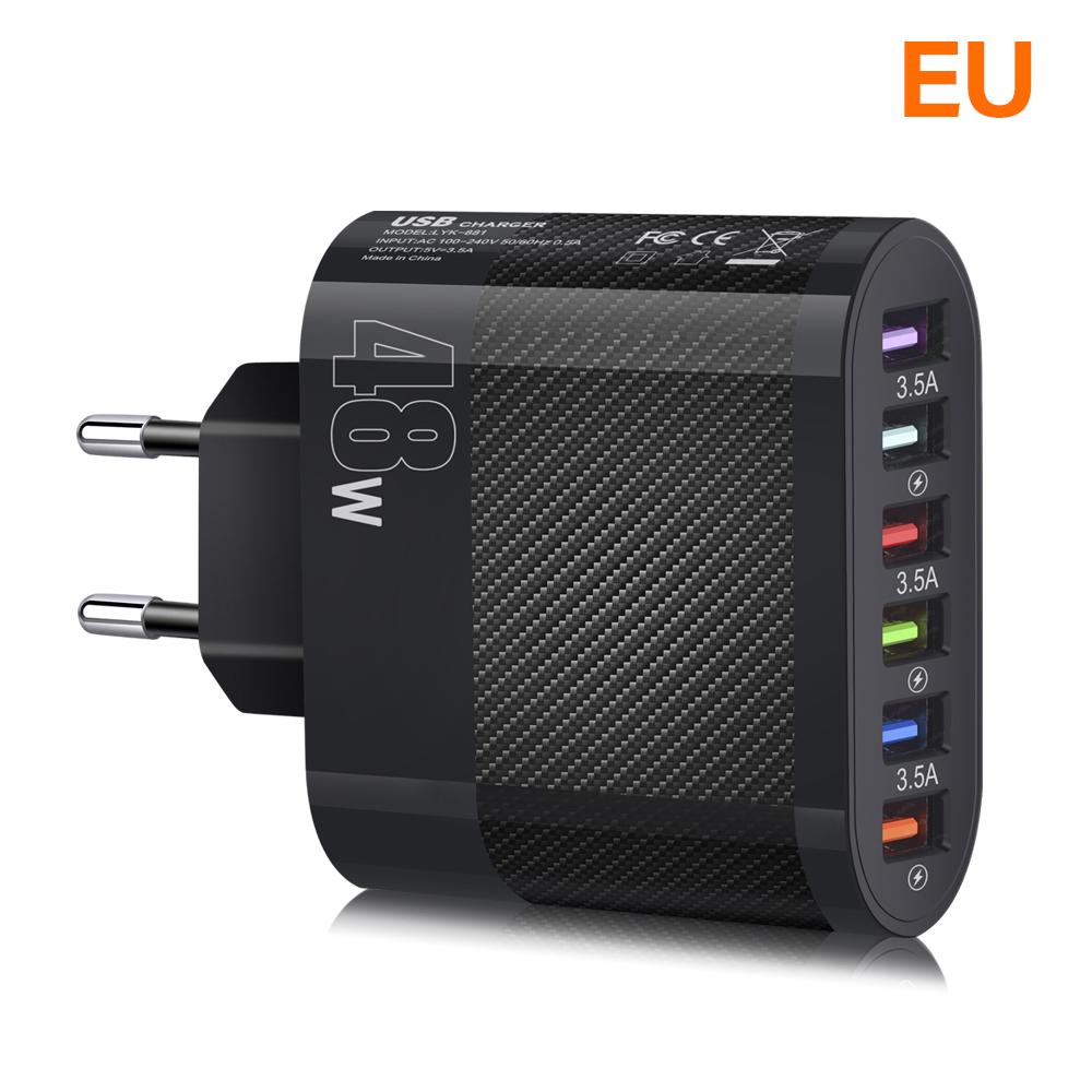 

Многопортовое USB-зарядное устройство 48 Вт, быстрое зарядное устройство QC3.0, адаптер для быстрой зарядки мобильных телефонов для iPhone 15, 16, 14, Samsung, Xiaomi Realme Black EU Plug